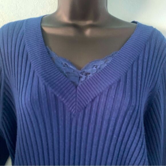 Dress Barn Navy Blue Ribbed V-Neck Sweater Size 1X - Picture 2 of 7